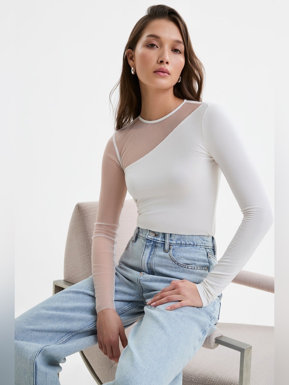 Marcella New York Milo Top Asymmetrical Mesh Off White Top Medium NWT